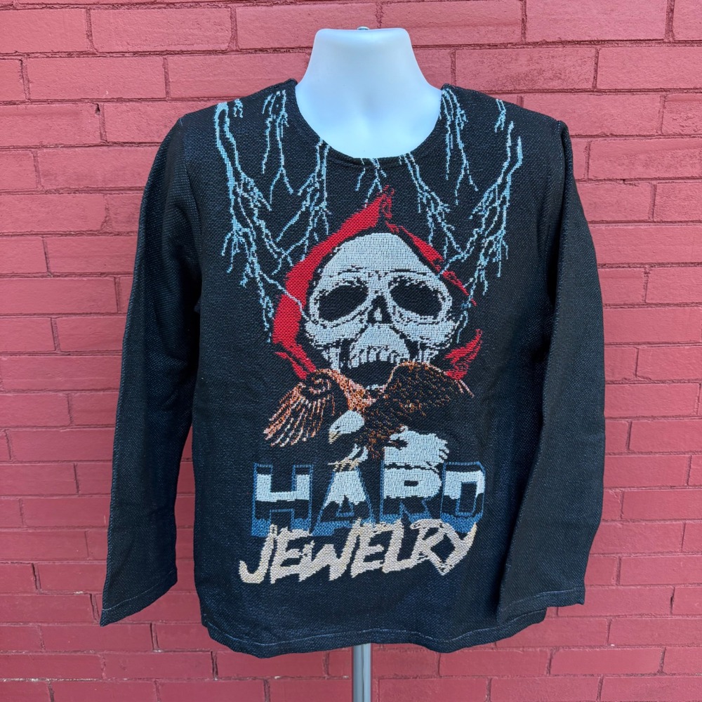 Hard Jewelry Skull‎ Tapestry Pullover Eagle Lightning Graphic Black Mens Size L